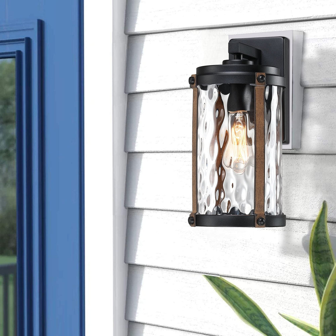 1-Light Matte Black and Barnwood Accents Outdoor Wall Lantern Sconce Rustic - Diamond Home USA