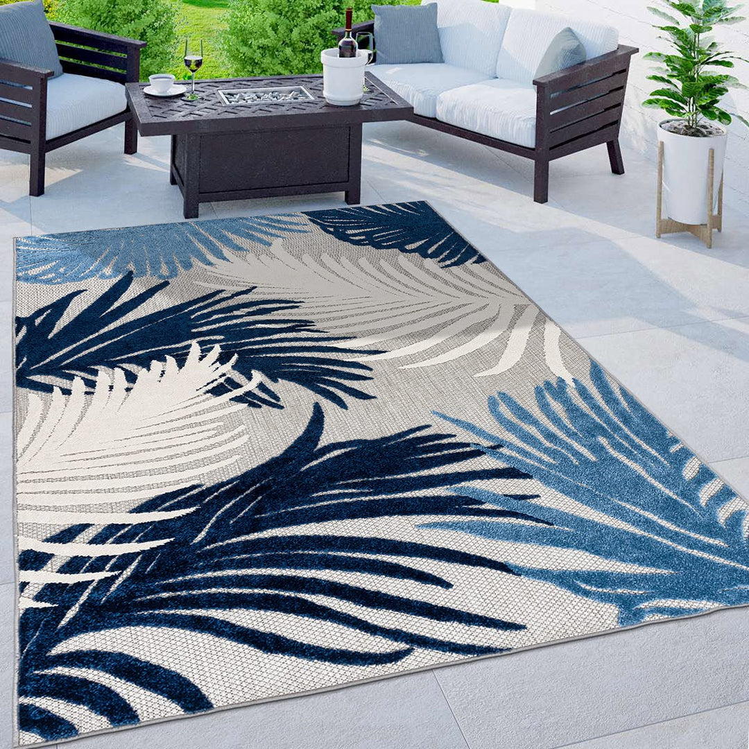 Rugshop Lucca Contemporary Floral Indoor/Outdoor Area Rug 6' 6" x 9' Navy 6' 6" x 9' - Navy