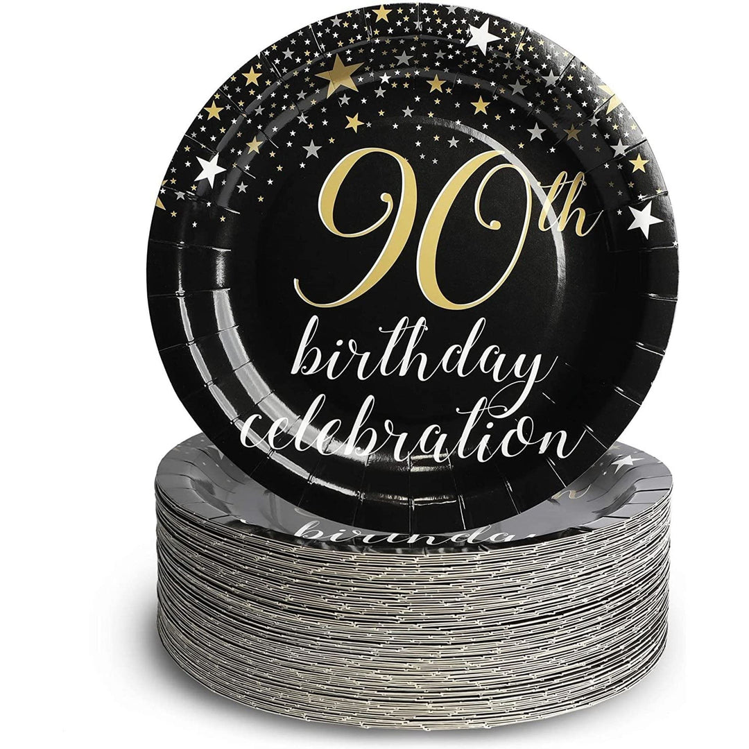 90th Birthday Party Decorations 9 Inch Paper Plates (80-pack) Black Holiday