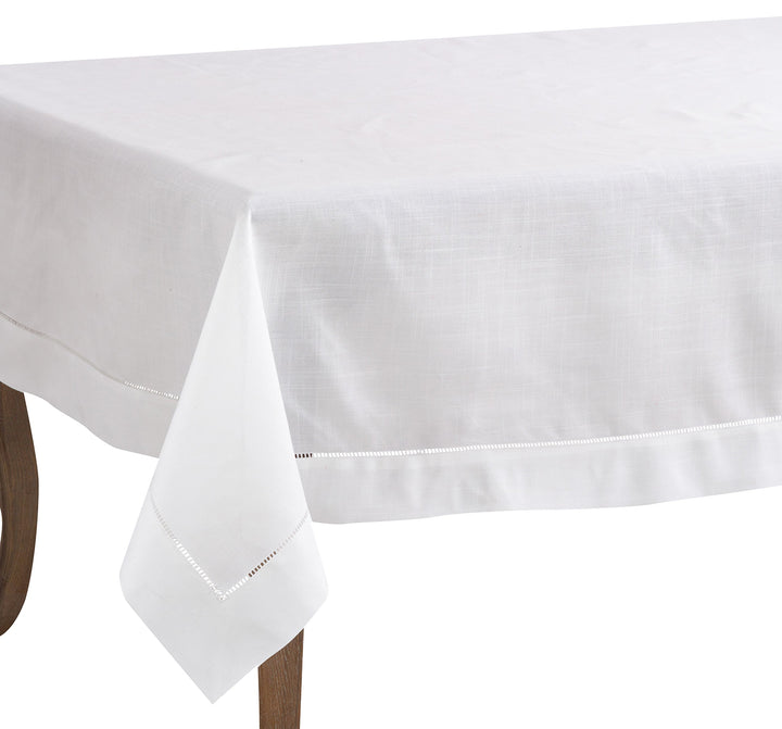 SARO LIFESTYLE 6300.W0104B Rochester Collection Hemstitched Border Tablecloth 70"x104" - White