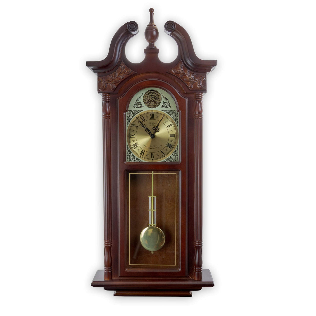 38" Classic Colonial Chiming Wall Clock Brown Rectangular Wood Mahogany Finish