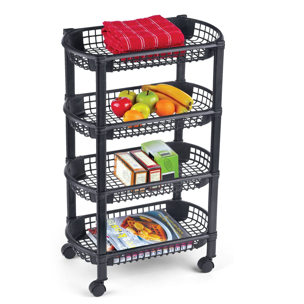 4-Tier Rolling Cart W/Storage Baskets 18.38 X 30.5 10.5 Black Traditional - Diamond Home USA