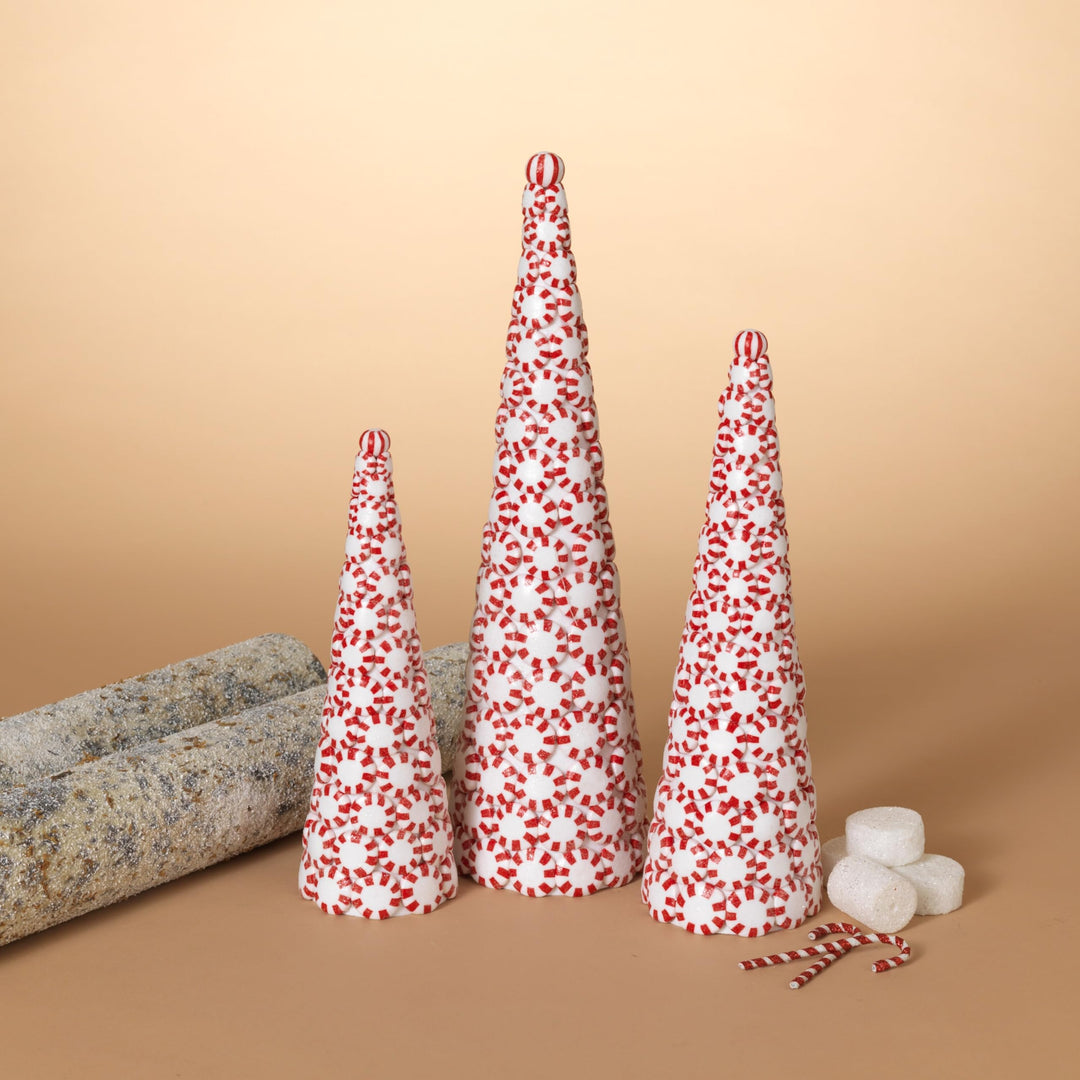 Set of 3 Clay Whimsical Traditional Peppermint Candy Trees Multi Color Ceramic