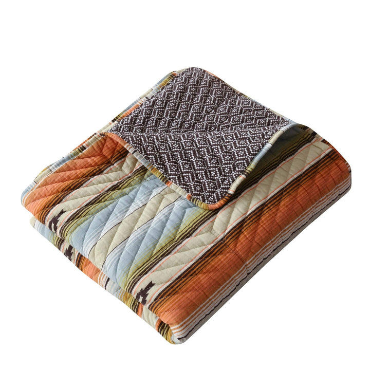 Painted Desert Rose Quilted Throw Blanket Orange Striped Cabin Lodge