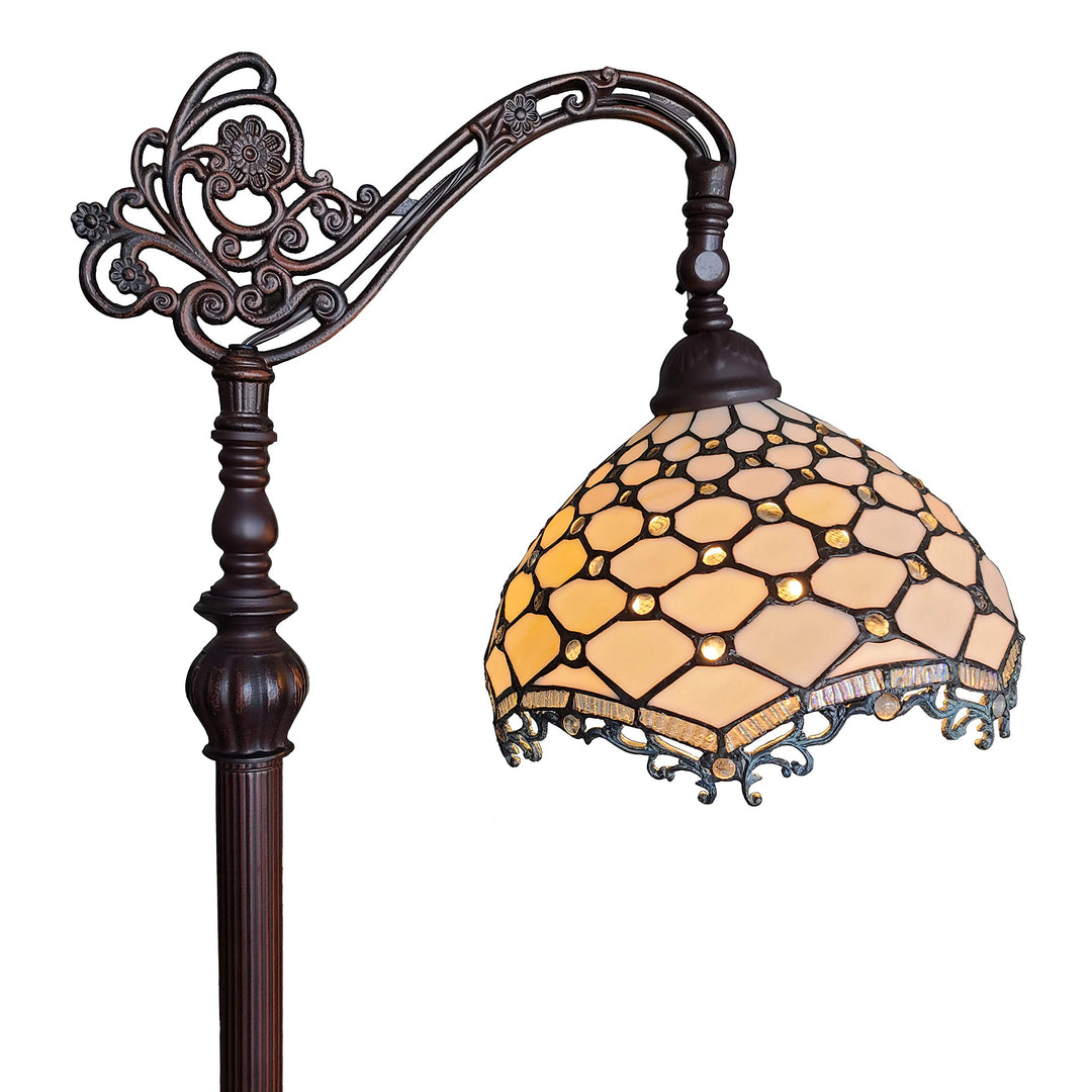 Amora Tiffany Style Floor Lamp Jeweled Jagged Edge Arched 62" Tall Stained Glass - Diamond Home USA