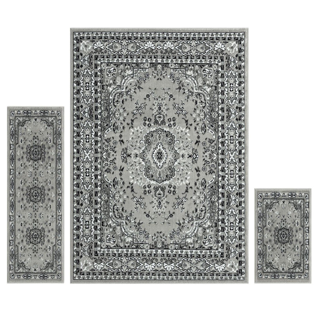 Home Dynamix Ariana Ksara Traditional Medallion 3-Piece Area Rug Set Gray/Black