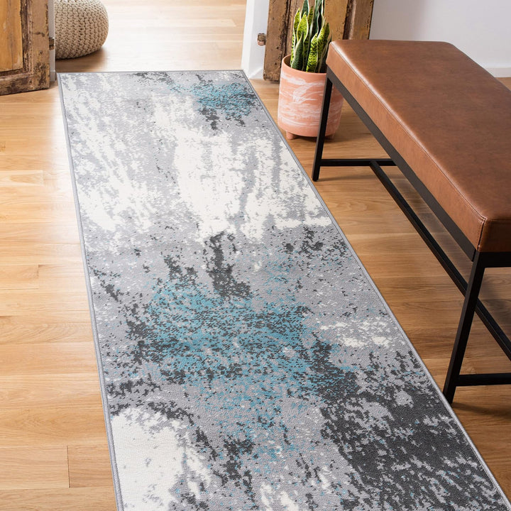 Rugshop Modern Abstract Stain Resistant Soft Runner Rug 2' x 7' Blue 2'x7' Runner - Blue