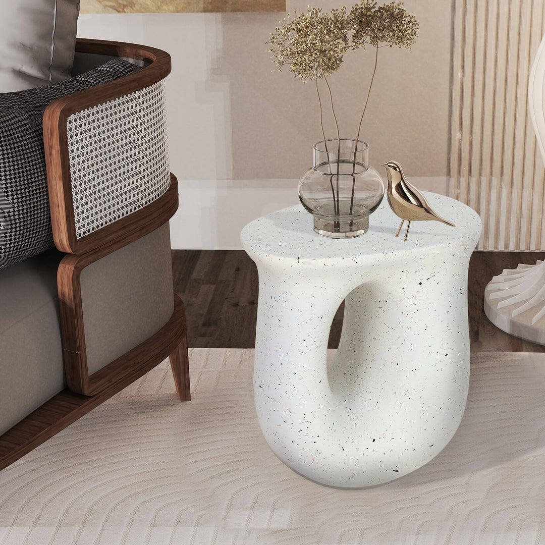 Outdoor Contemporary Lightweight Concrete Accent Side Table White Modern Oval