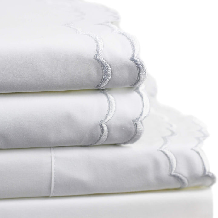 Melange Home Percale Cotton Double Scalloped Embroidered CK Cal Sheet Set