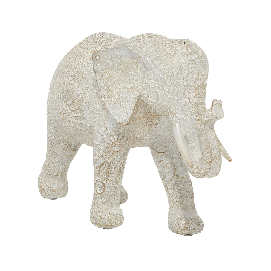 Large White Indian Elephant Sculpture with Rhinestone Accents 5 X 14 9 Cream