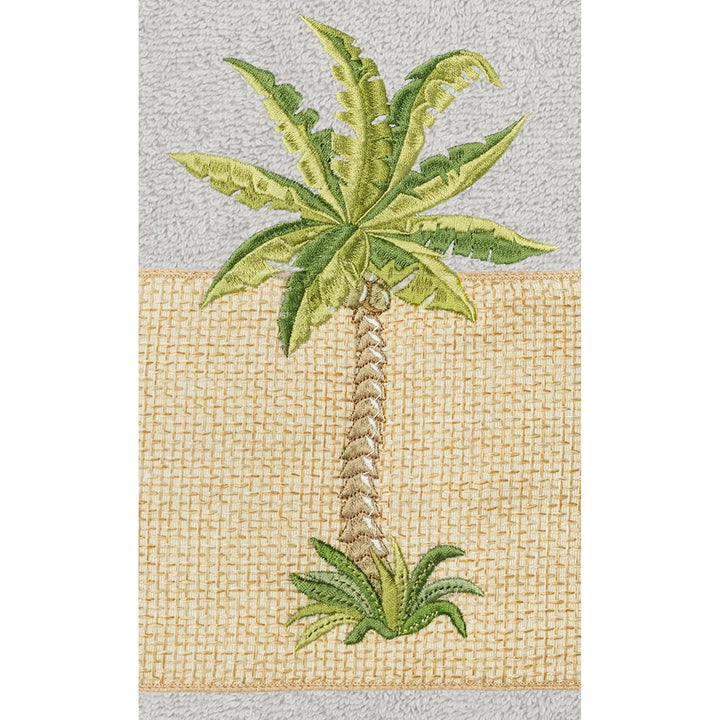 Authentic Hotel and Spa Turkish Cotton Palm Tree Embroidered Grey Hand Towels - Diamond Home USA