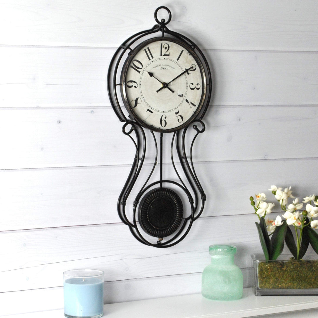 Pendulum Wall Clock American Crafted Black Metal 9.1 X 2.36 20 in -