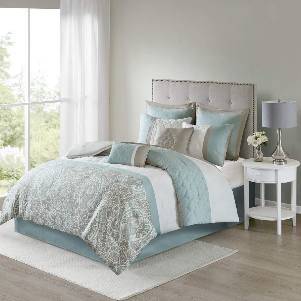 510 DESIGN Luxe Quilted Comforter Set Modern Transitional Design All Season Down Seafoam - King