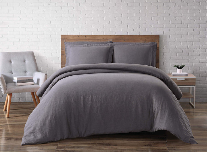 Brooklyn Loom - Linen Charcoal King Duvet + Sham Set - Moisture Wicking Fabric - Charcoal - King