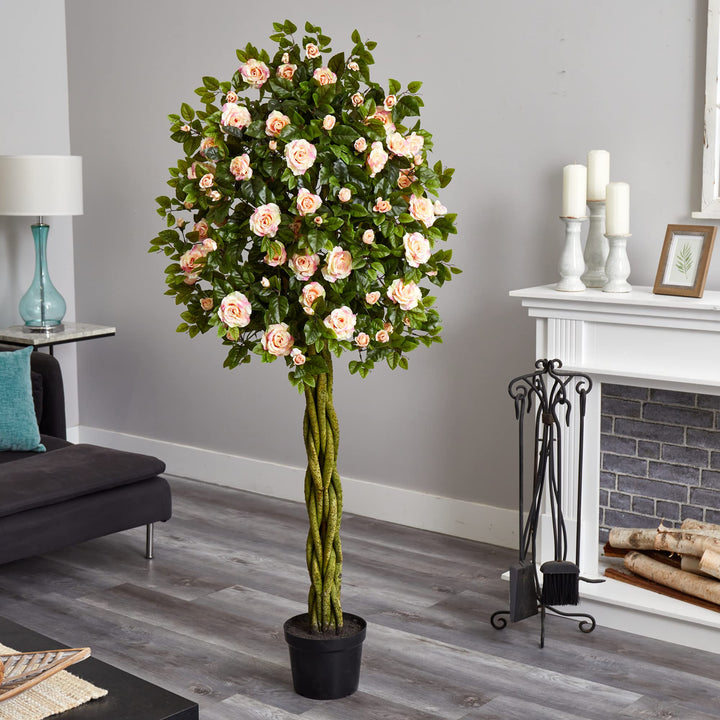 Nearly Natural 6ft. Rose Artificial Tree with Woven Trunk