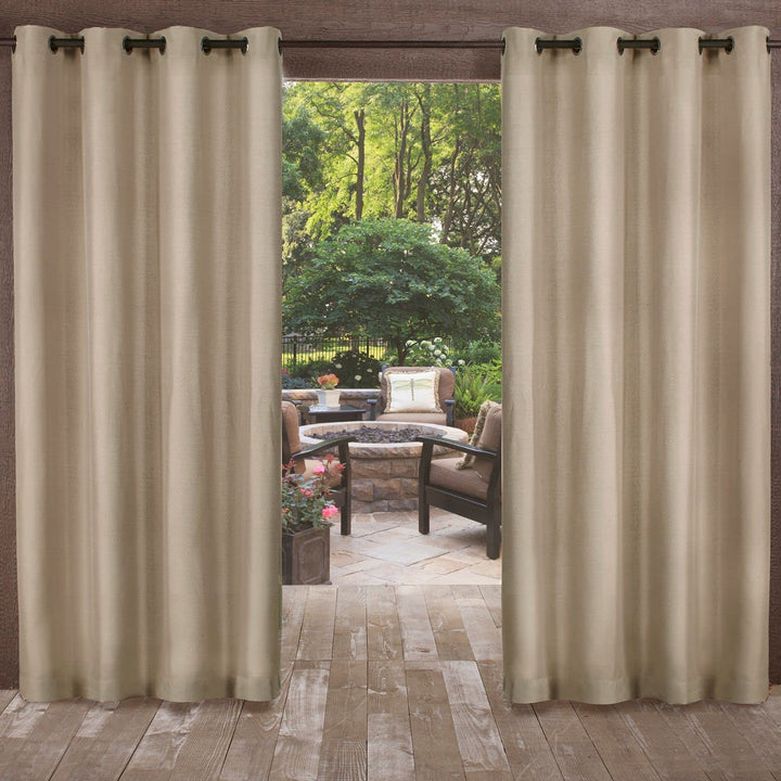 Exclusive Home Biscayne Indoor/Outdoor Two Tone Textured Grommet Top Curtain 54X120 - Sand