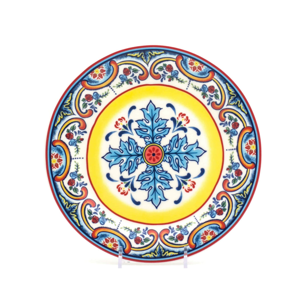 Euro Ceramica Zanzibar Ceramic 8" Salad Plate (Set Of 4) Blue Multi Color Yellow