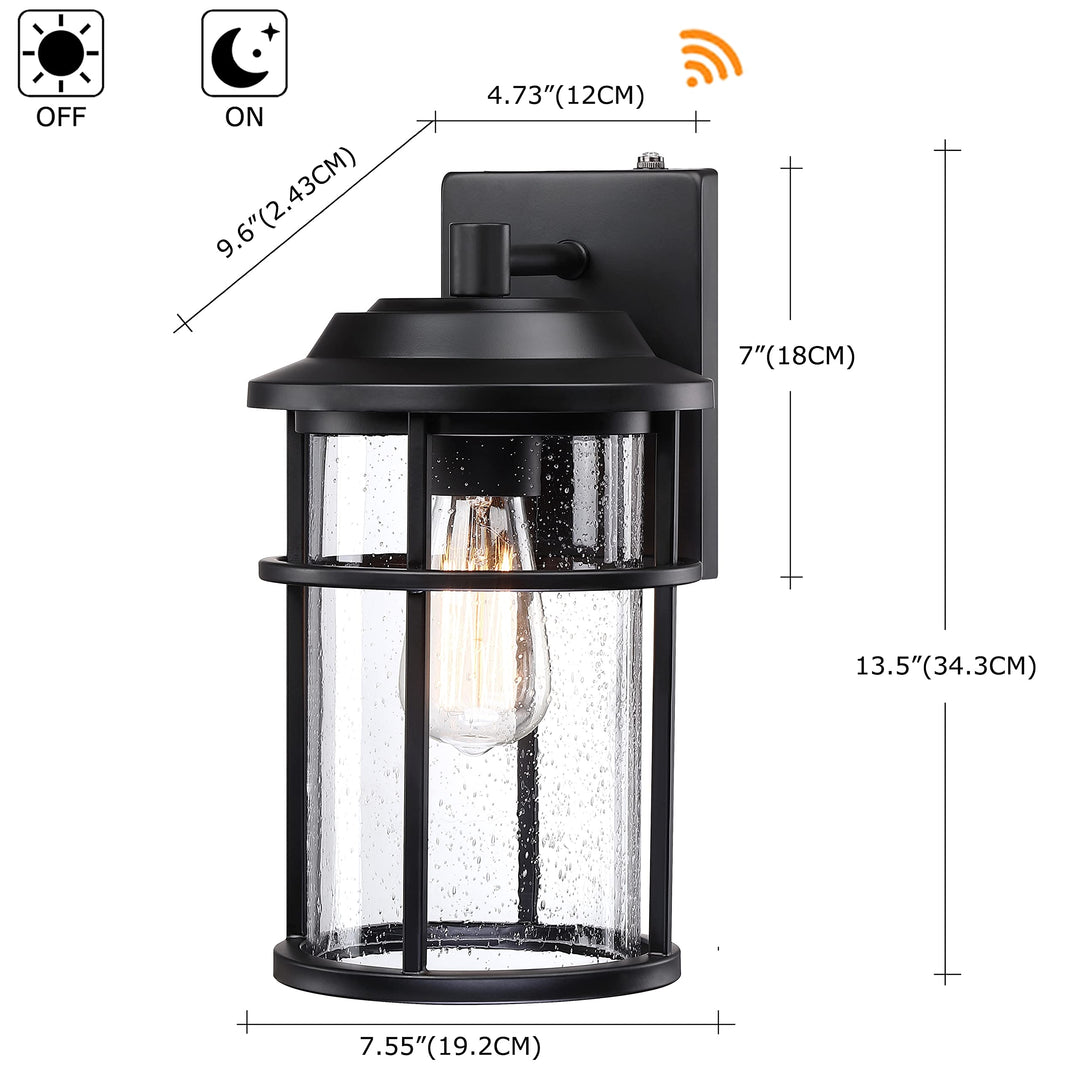 2 Pack 1-Light Seeded Glass Outdoor Wall Lantern with Dusk to Dawn atte Black - Diamond Home USA