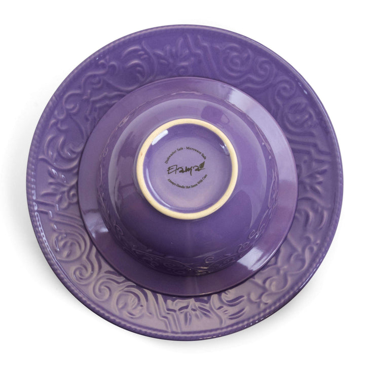 Lavender Field 16-Piece Dinnerware Set Purple Textured Casual Round Stoneware 16