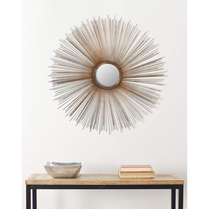 Large Bronze Sunburst Mirror Midcentury Bursting Round Copper Decorative Wall