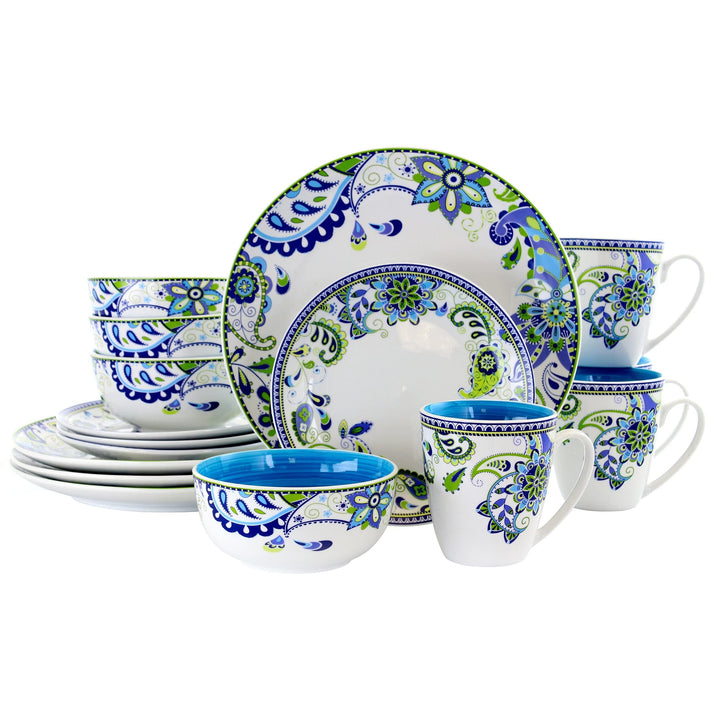 Blue Crush 16 Piece Round Porcelain Dinnerware Set Floral Casual Microwave Safe