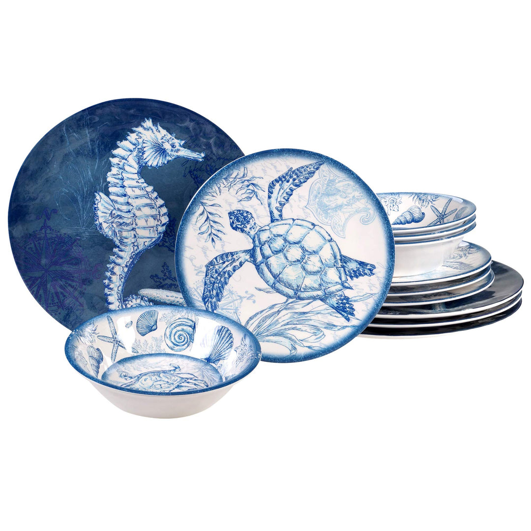 Certified International Oceanic 12 piece elamine Dinnerware Set Service for 4