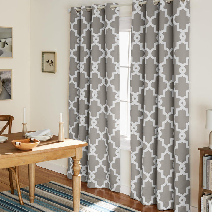 TOWN & COUNTRY EVERYDAY Ironwork Geo Trellis Sateen Indoor Curtains Room 52x84 - Silver