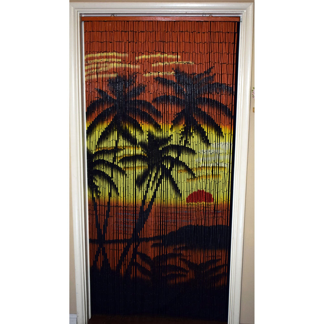 Handmade Diamond Palm Bamboo Beaded Curtain Multi Color Beads Wood Hand Painted