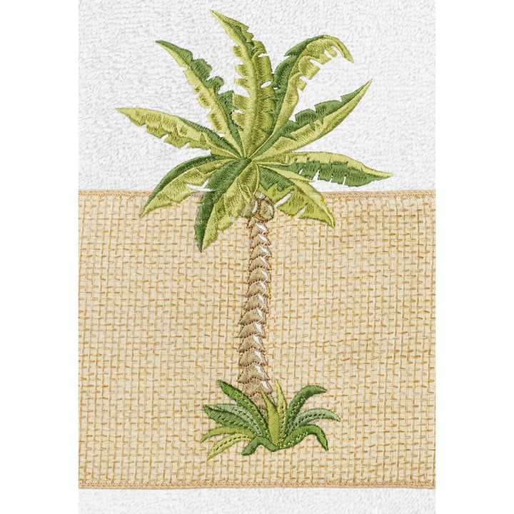 Turkish Cotton Palm Tree Embroidered White Hand Towels (Set of 2)F