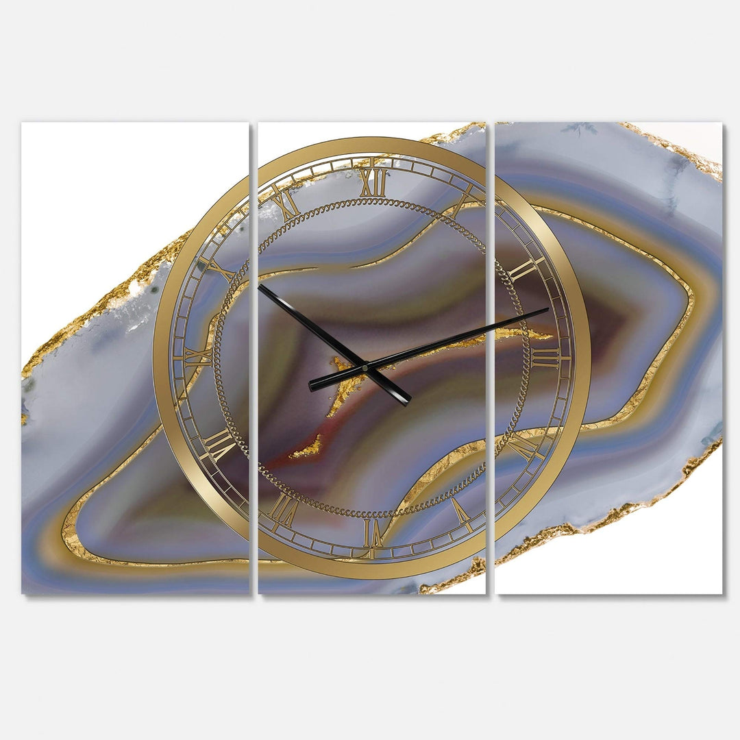 Golden Core Agate' Oversized Fashion Wall Clock - 3 Panels 36 in. Wide X 28 High