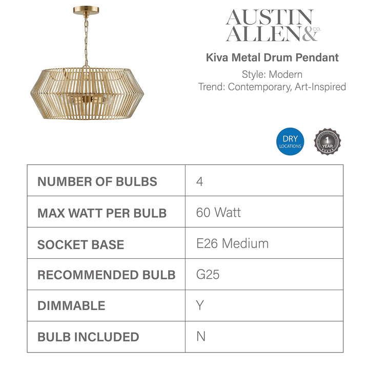 Austin Allen 330345MA Kiva Modern Pendant Lighting Fixture 4-Light 240 Total - Diamond Home USA