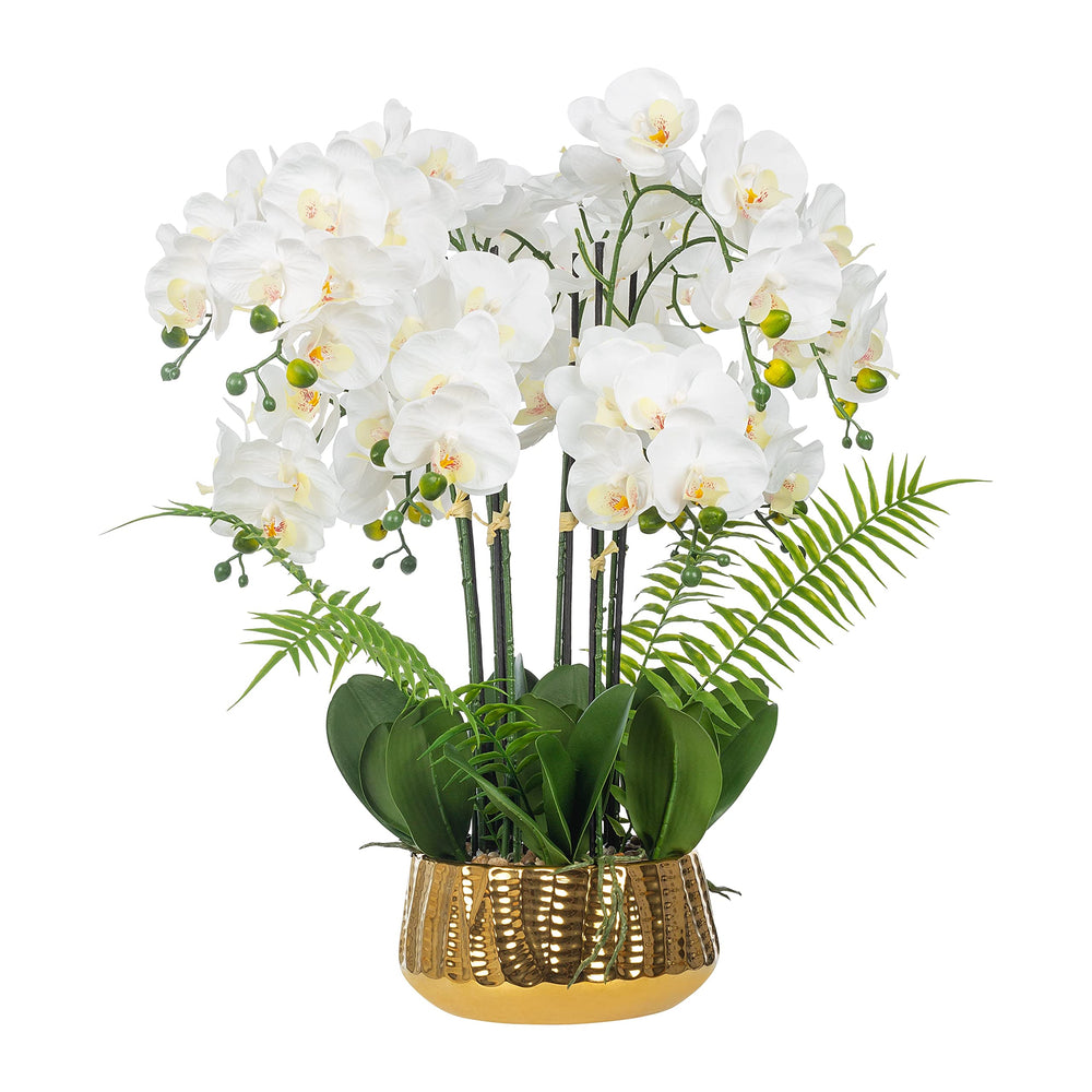 12 Stems 25.2" Artificial Real Touch Silk rchids in Gold Ceramic Pot for Home - Diamond Home USA