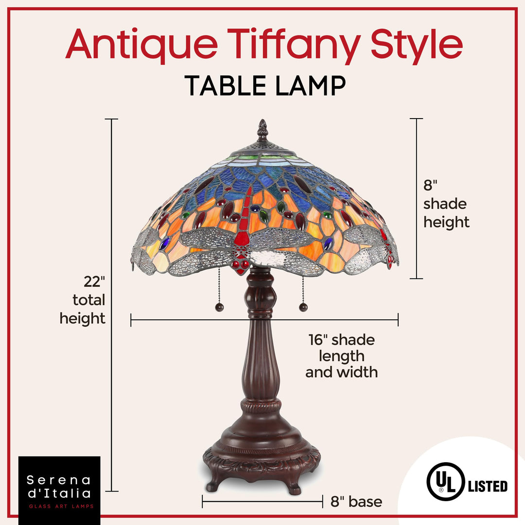 Serena D'italia Tiffany Table Lamp - Red Dragonfly Antique Desk Nightstand -