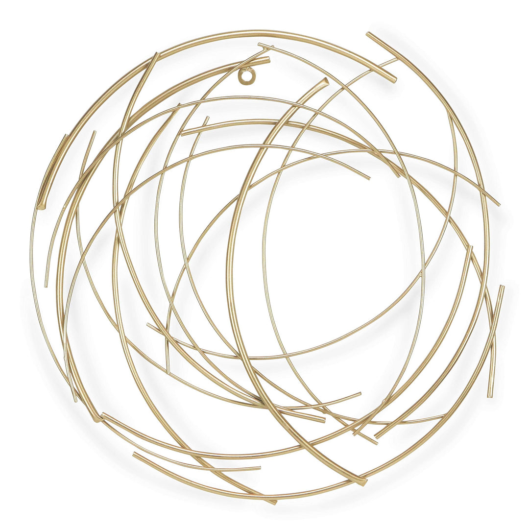 Gold Metal Abstract Round Hanging Wall Art Modern Contemporary Includes Hardware