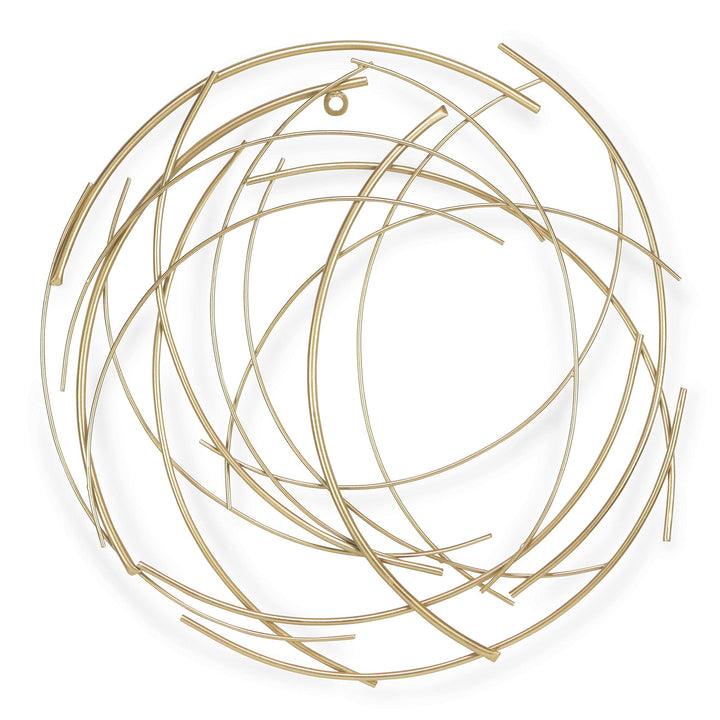 Gold Metal Abstract Round Hanging Wall Art Modern Contemporary Includes Hardware