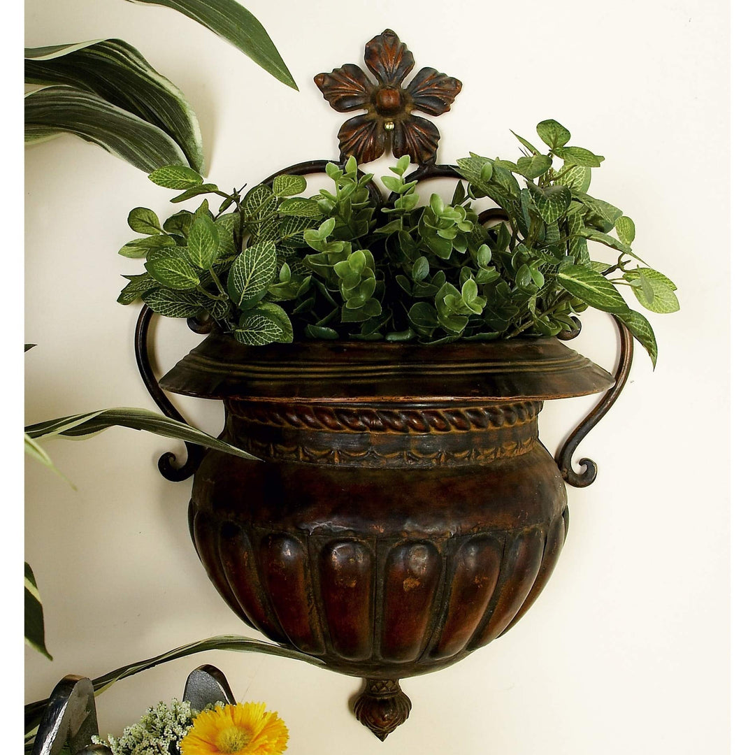 Traditional 18 Inch Dark Bronze Vase-Shaped Wall Planter Iron