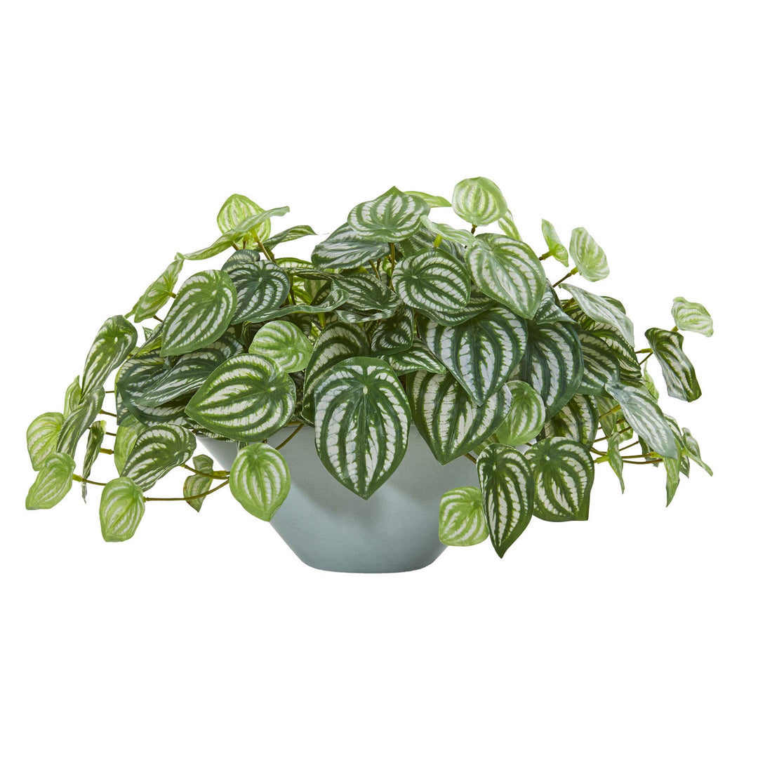 Nearly Natural 19in. Watermelon Peperomia Artificial Plant in Green Vase (Real