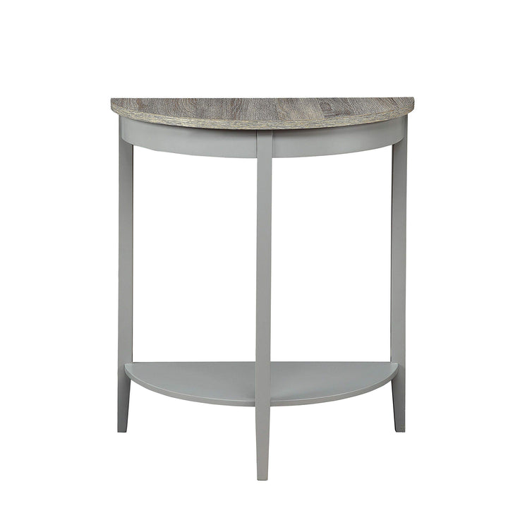 Grey Oak Finish Semi Circle Demilune Table for Small Hallway Entryway Space