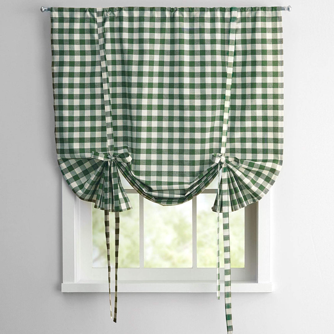 Sage Green Buffalo Check Tie Up Shades for Kitchen Bathroom Plaid Tie-iup Window Sage - 63 Inch