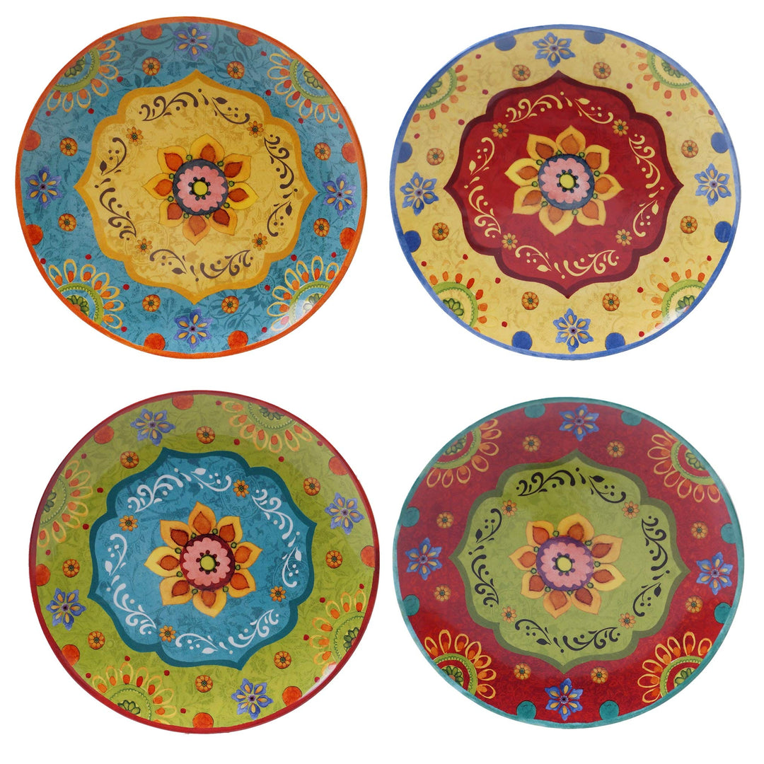 Sunset 10.5-inch Dinner Plates (Set Of 4) Green Red Yellow Textured Modern