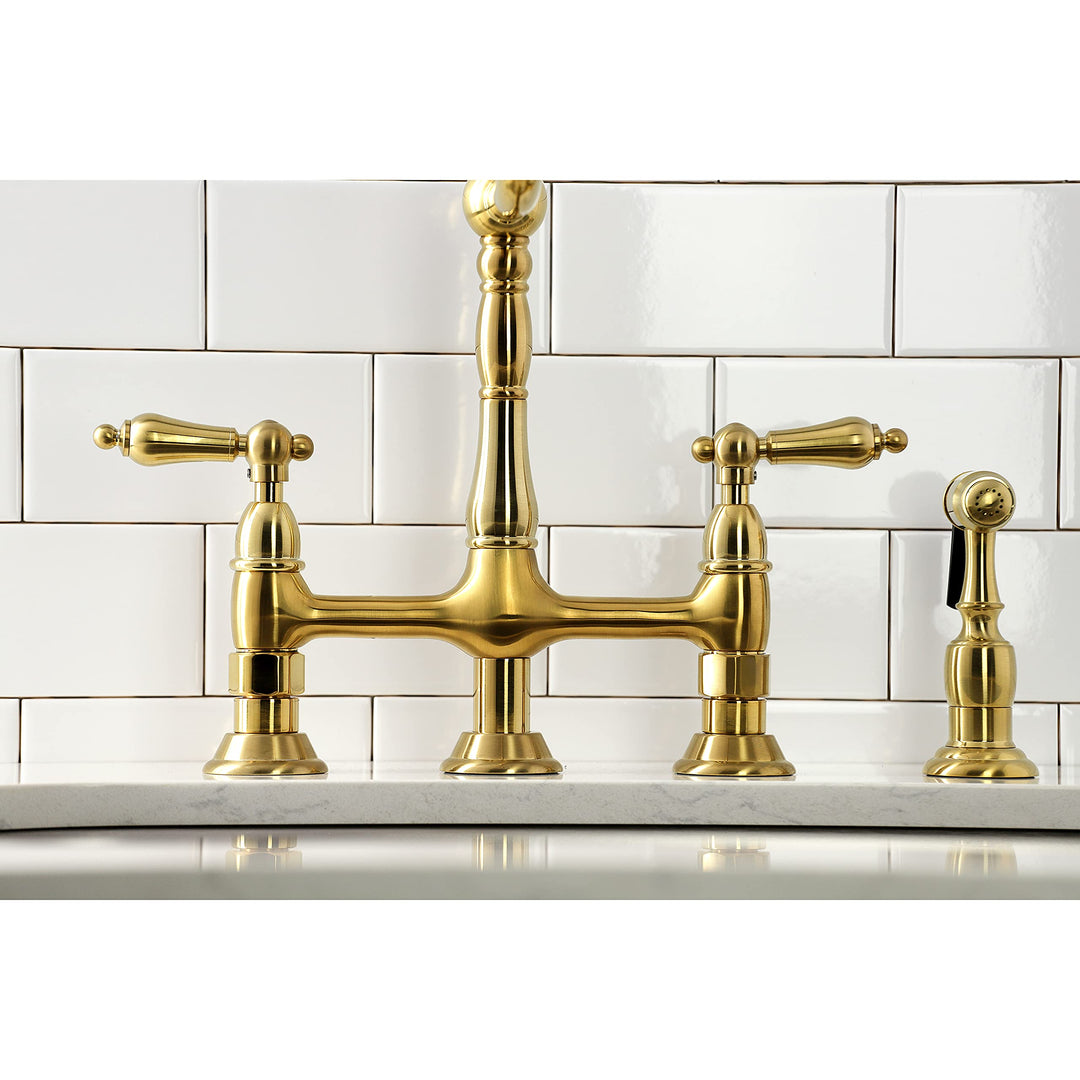 Kingston Brass Heritage Bridge Kitchen Faucet with Brass Sprayer