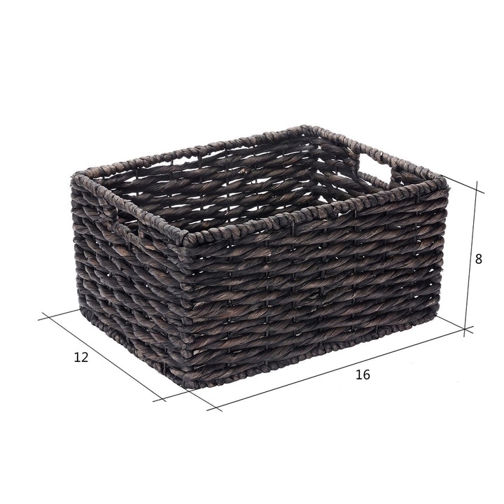 Set Of 2 Rectangle Handmade Twisted Wicker Baskets With Handles (Black) Black