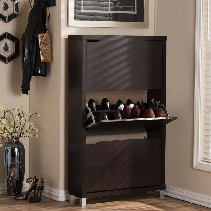 Baxton Studio Simms Modern Shoe Cabinet Dark Brown