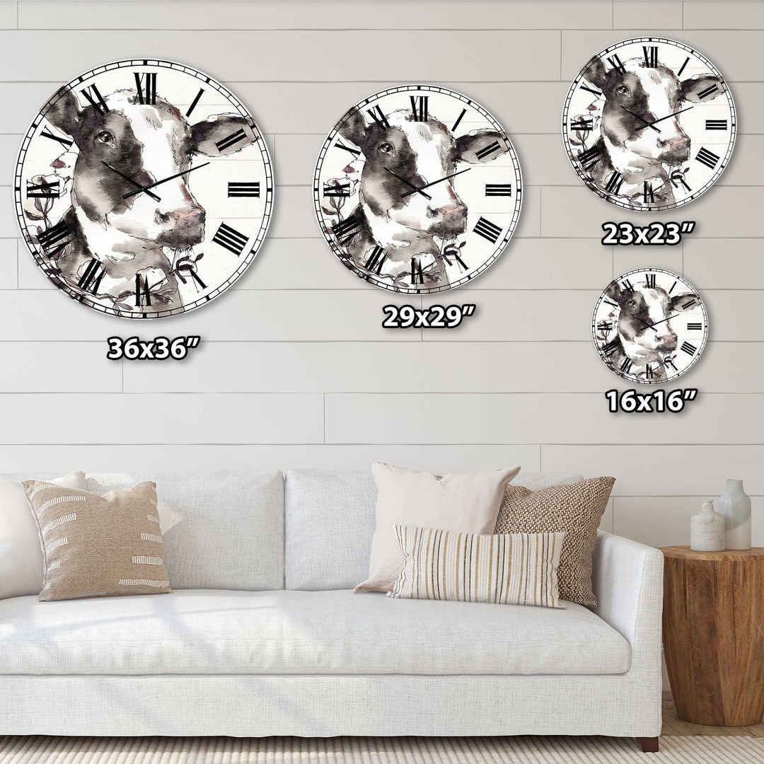 Design Art Designart 'Cow Portrait Country Life' Wildlife Large Wall Clock 23