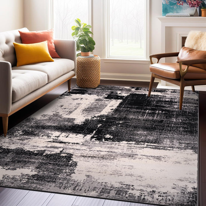 Rugshop Modern Abstract Design Non Shedding Soft Ideal for Living room Bedroom 5' X 7' - Black