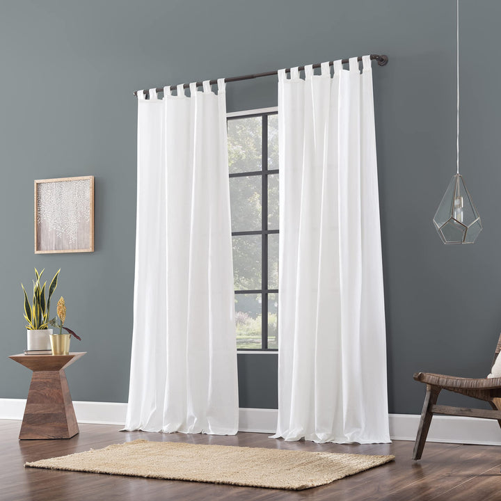 Archaeo Linen Cotton Blend Tab Top Curtain 50" x 96" White - Diamond Home USA