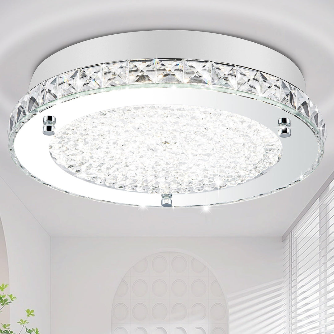 Crystal Ceiling Light Minimalist Led Flush Mount Fixture 13-inch Clear Modern