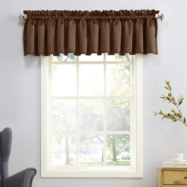 Sun Zero Barrow Energy Efficient Rod Pocket Curtain Single Valance Chocolate