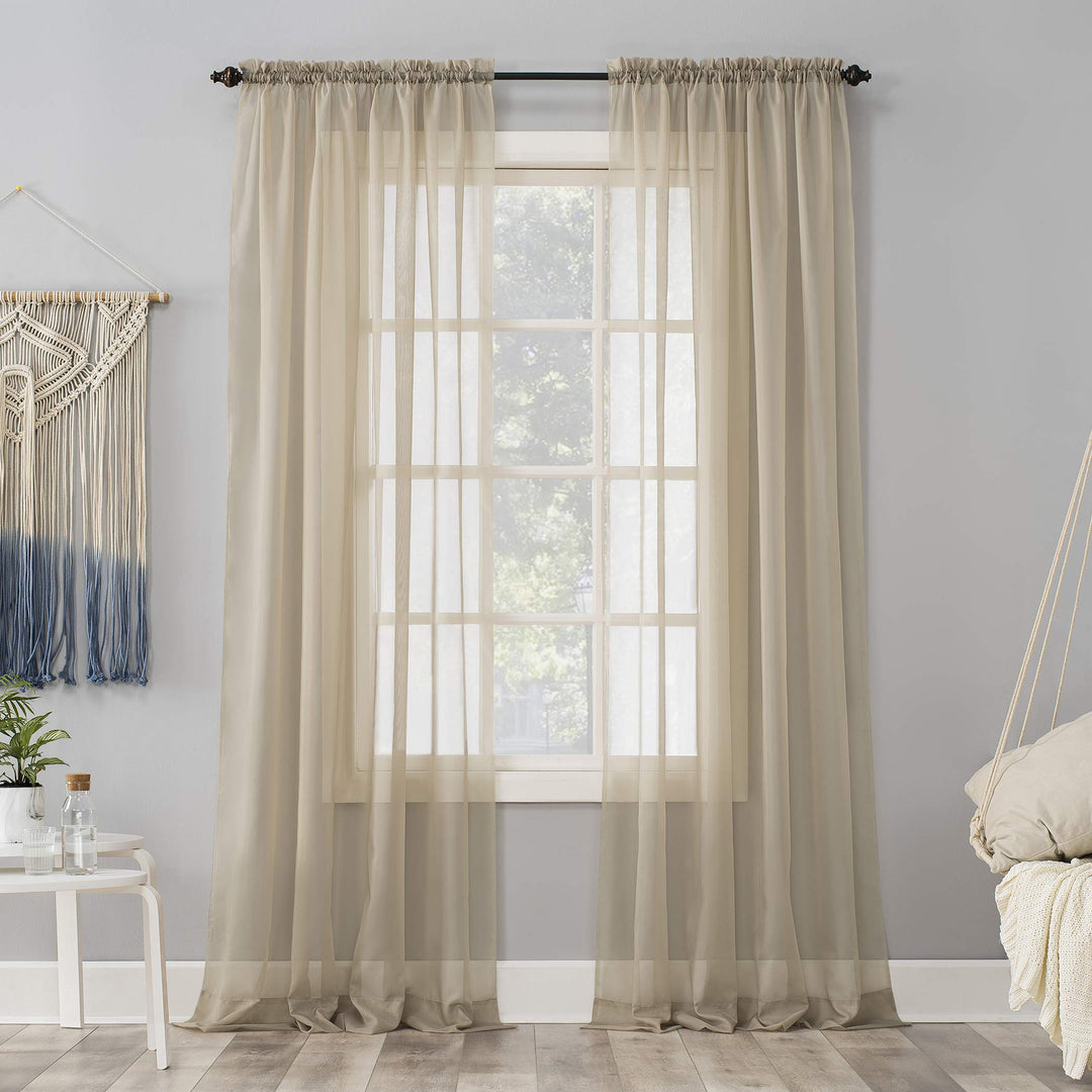 No. 918 Emily Sheer Voile Rod Pocket Curtain Panel 59" x 63" Stone 59x63 - Oatmeal