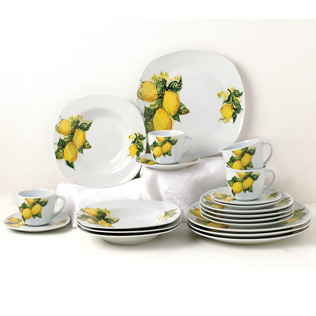 Porcelain 20 Piece Square Dinnerware Set Service For 4-lemon Design White